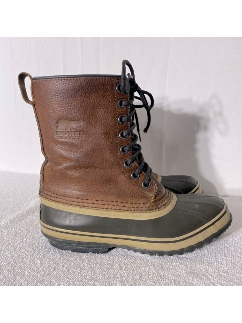 Vintage Sorel Premium T Brown Leather W Rubber Lace Up Winter Boots 8.5